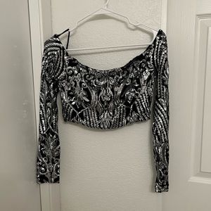 Sequin long sleeve crop top